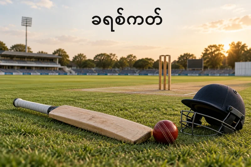 ခရစ်ကတ်ဘတ်၊ ဘောလုံးနှင့် ဝစ်ကတ်တို့ ပါသော ကွင်းမြင်ကွင်း